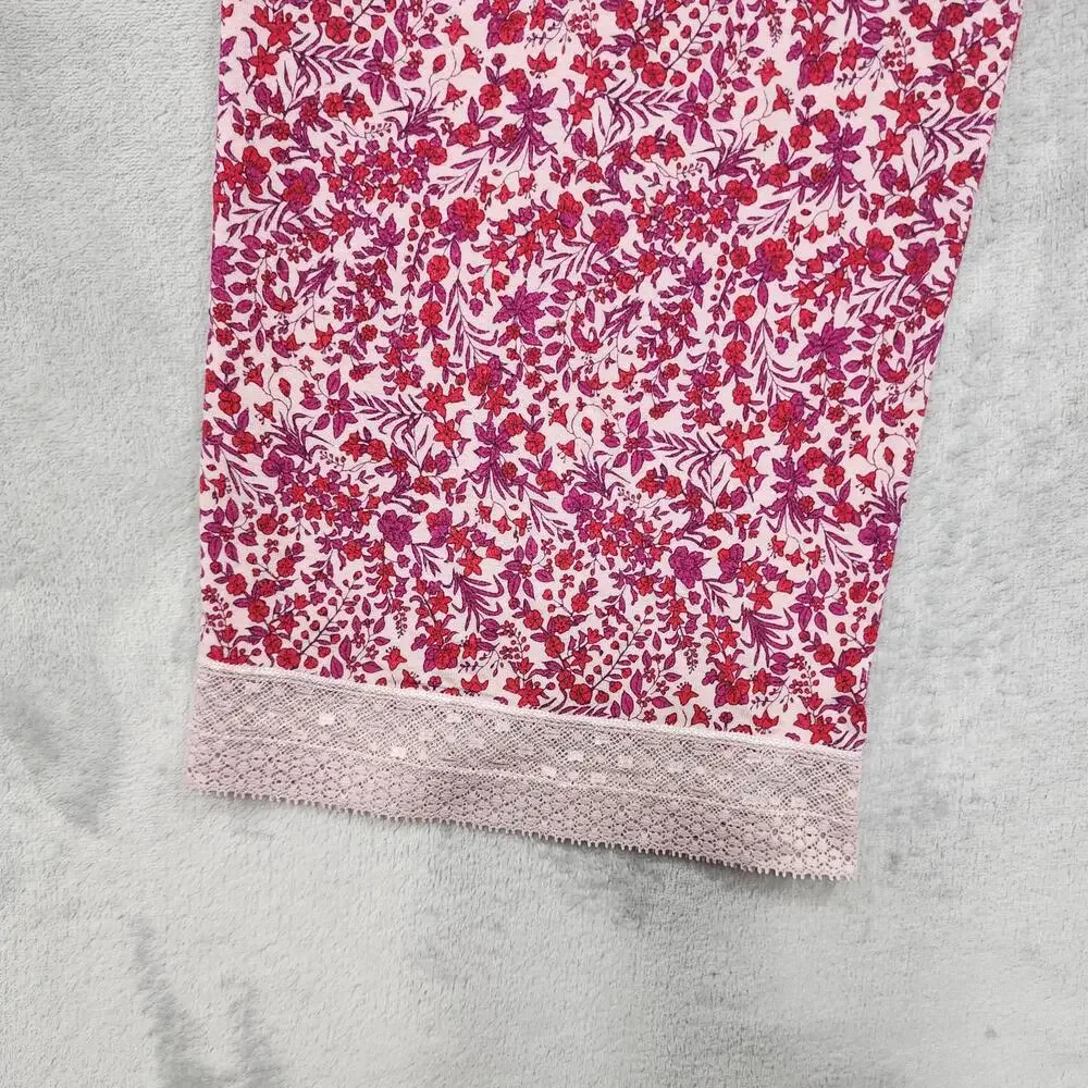 Victoria's Secret Pants Womens M Pink Floral Modal Jersey Lace Stripe Lounge